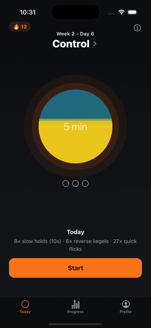 Daily training screen with progress bubble